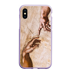 Чехол iPhone XS Max матовый Микеланджело сотворение Адама, цвет: 3D-светло-сиреневый