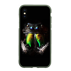 Чехол iPhone XS Max матовый ПАУК МАКРО СЪЕМКА, цвет: 3D-темно-зеленый