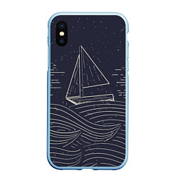 Чехол iPhone XS Max матовый Одинокий корабль в море, цвет: 3D-голубой