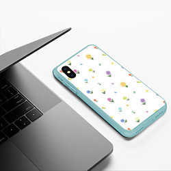 Чехол iPhone XS Max матовый Цветы и бабочки, цвет: 3D-мятный — фото 2
