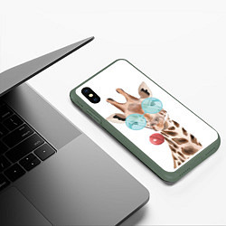 Чехол iPhone XS Max матовый Жираф в очках, цвет: 3D-темно-зеленый — фото 2