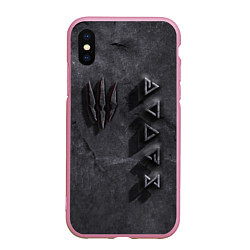 Чехол iPhone XS Max матовый THE WITCHER КАМЕНЬ, цвет: 3D-розовый