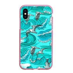 Чехол iPhone XS Max матовый Чайки в море, цвет: 3D-розовый
