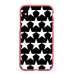 Чехол iPhone XS Max матовый Белые звёзды на чёрном фоне 2, цвет: 3D-красный