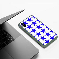 Чехол iPhone XS Max матовый Синие звёзды на белом фоне, цвет: 3D-темно-зеленый — фото 2