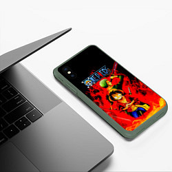 Чехол iPhone XS Max матовый Зоро и Луффи в огне One Piece, цвет: 3D-темно-зеленый — фото 2