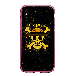 Чехол iPhone XS Max матовый Веселый Роджер пиратов Соломенной Шляпы, цвет: 3D-малиновый