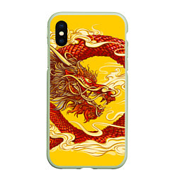 Чехол iPhone XS Max матовый Китайский Дракон, China Dragon, цвет: 3D-салатовый