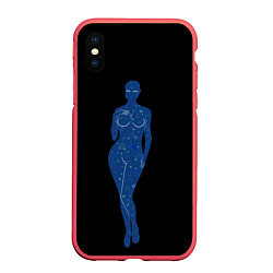 Чехол iPhone XS Max матовый Девушка космос, цвет: 3D-красный