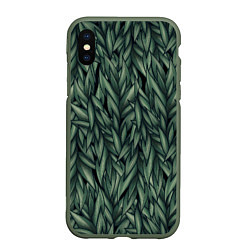 Чехол iPhone XS Max матовый Листья, цвет: 3D-темно-зеленый