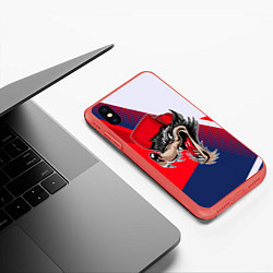 Чехол iPhone XS Max матовый Волк в бейсболке, цвет: 3D-красный — фото 2