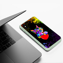 Чехол iPhone XS Max матовый РАДУЖНЫЙ КОТИК RAINBOW KITTY, цвет: 3D-салатовый — фото 2