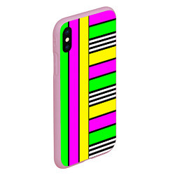Чехол iPhone XS Max матовый Полосатый неоновый модный узор, цвет: 3D-розовый — фото 2