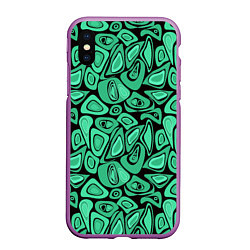 Чехол iPhone XS Max матовый Зеленый абстрактный узор, цвет: 3D-фиолетовый