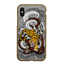 Чехол iPhone XS Max матовый Змея и ТигрTiger Snake Fight