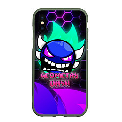 Чехол iPhone XS Max матовый Geometry Dash Neon, цвет: 3D-темно-зеленый