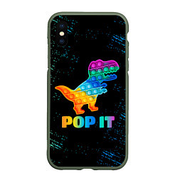 Чехол iPhone XS Max матовый POP IT DINOSAUR ДИНОЗАВР, цвет: 3D-темно-зеленый