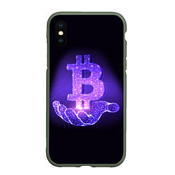 Чехол iPhone XS Max матовый BITCOIN IN HAND БИТКОИН, цвет: 3D-темно-зеленый