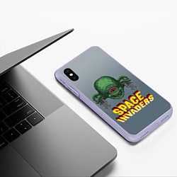 Чехол iPhone XS Max матовый Space Invaders Old game Z, цвет: 3D-светло-сиреневый — фото 2