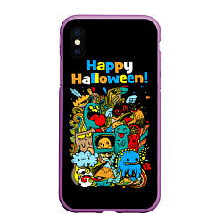 Чехол iPhone XS Max матовый Монстры празднуют Хеллоуин, цвет: 3D-фиолетовый