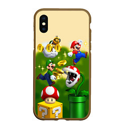 Чехол iPhone XS Max матовый Mario Coins, цвет: 3D-коричневый