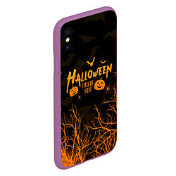 Чехол iPhone XS Max матовый HALLOWEEN FOREST BATS ЛЕТУЧИЕ МЫШИ В ЛЕСУ ХЕЛЛОУИН, цвет: 3D-фиолетовый — фото 2