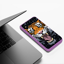 Чехол iPhone XS Max матовый Амурский тигр в ночи, цвет: 3D-фиолетовый — фото 2