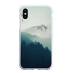 Чехол iPhone XS Max матовый ДРАКОНЫ НАД ЛЕСОМ DRAGON, цвет: 3D-белый