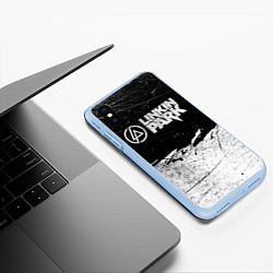 Чехол iPhone XS Max матовый Линкин Парк Лого Рок ЧБ Linkin Park Rock, цвет: 3D-голубой — фото 2