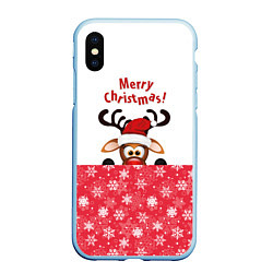 Чехол iPhone XS Max матовый Оленёнок Merry Christmas, цвет: 3D-голубой