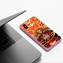 Чехол iPhone XS Max матовый Пламенный столб Ренгоку Кенджуро, цвет: 3D-малиновый — фото 2