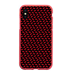 Чехол iPhone XS Max матовый Принт с поцелуями,алые губы, цвет: 3D-красный