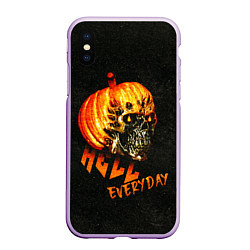 Чехол iPhone XS Max матовый Helloween череп тыква scull pumkin, цвет: 3D-сиреневый