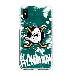 Чехол iPhone XS Max матовый Анахайм Дакс Anaheim Ducks, цвет: 3D-белый