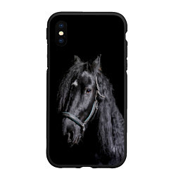 Чехол iPhone XS Max матовый Лошадь на черном фоне, цвет: 3D-черный