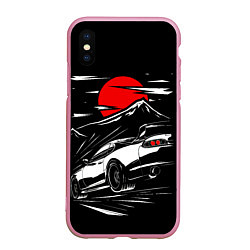 Чехол iPhone XS Max матовый Toyota Supra: Red Moon, цвет: 3D-розовый