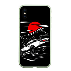 Чехол iPhone XS Max матовый Toyota Supra: Red Moon, цвет: 3D-салатовый