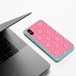 Чехол iPhone XS Max матовый Розовые пончики паттерн, цвет: 3D-мятный — фото 2