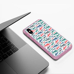 Чехол iPhone XS Max матовый Разноцветные Акулы, цвет: 3D-розовый — фото 2