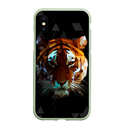 Чехол iPhone XS Max матовый Тигр стиль Low poly, цвет: 3D-салатовый