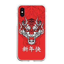 Чехол iPhone XS Max матовый Красный тигр - дракон