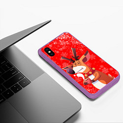 Чехол iPhone XS Max матовый НОВОГОДНИЙ ОЛЕНЬ И ЧАШКА КОФЕ, цвет: 3D-фиолетовый — фото 2