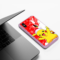 Чехол iPhone XS Max матовый НОВОГОДНИЙ ПИКАЧУ, ЗИМА БЛИЗКО, цвет: 3D-сиреневый — фото 2