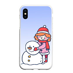 Чехол iPhone XS Max матовый Девочка лепит снеговика, цвет: 3D-белый