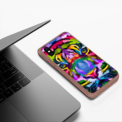 Чехол iPhone XS Max матовый Морда тигра крупным планом, цвет: 3D-коричневый — фото 2