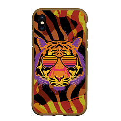 Чехол iPhone XS Max матовый Крутой тигр в очках ретро