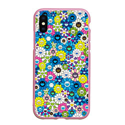 Чехол iPhone XS Max матовый Takashi Murakami Улыбающиеся цветы, цвет: 3D-розовый