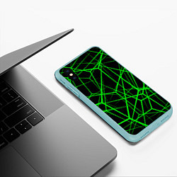Чехол iPhone XS Max матовый Зеленые Полигоны Матрица, цвет: 3D-мятный — фото 2
