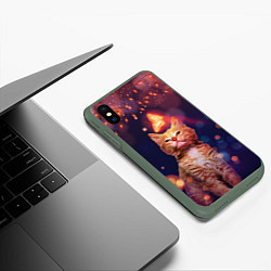 Чехол iPhone XS Max матовый РЫЖИЙ КОТ И БАБОЧКА, цвет: 3D-темно-зеленый — фото 2