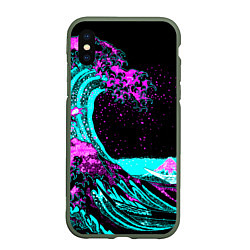 Чехол iPhone XS Max матовый НЕОНОВАЯ ЯПОНИЯ, ВОЛНА, ФУДЗИЯМА NEON JAPAN, цвет: 3D-темно-зеленый